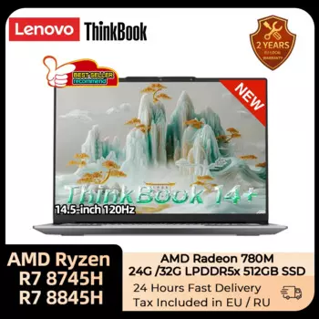 Ноутбук Lenovo ThinkBook 14+ Ryzen R7 8745H/8845H RAM 16 ГБ/24 ГБ LPDDR5x 512G/1T SSD 14,5-дюймовый 3K-экран Ноутбук ПК Ноутбук НОВЫЙ