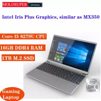 Ноутбук MOLOSUPER, 15,6 дюйма, Intel Core i5 8279U, 16 ГБ ОЗУ, SSD, металлический игровой ноутбук, ПК, разблокировка по отпечатку пальца, Windows 11/10, Comput