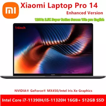 Ноутбук Xiaomi Mi Laptop Pro, 14 дюймов, рандомная версия, искусственная кожа, 16 ГБ + 512 ГБ, MX450, экран 120 Гц, 2,5 K, компьютер