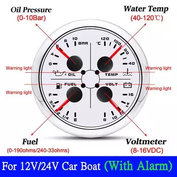 НОВЫЙ 85 мм измеритель температуры воды давление масла напряжение уровня топлива 4в1 многофункциональный датчик давления масла для автомобиля лодки 8 ~ 16 В