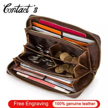 НОВЫЙ мужской кошелек Contact's, большой емкости, кошельки-клатчи из натуральной кожи, мужской длинный кошелек с карманом для телефона, держатели для карт, сумка для денег