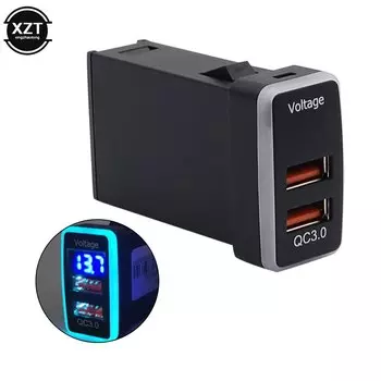 Новая автомобильная розетка для быстрой зарядки QC3.0, адаптер для зарядного устройства с двумя портами и цифровым дисплеем напряжения для автоаксессуаров Toyota