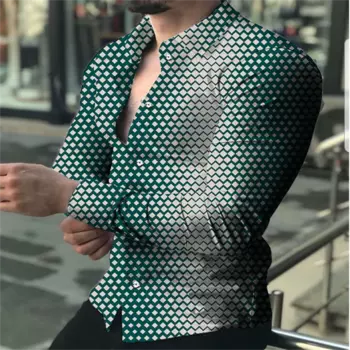 Новая цветная рубашка с длинным рукавом и 3D принтом для мужчин, мягкая и удобная рубашка из микрофибры, Высококачественная Мужская рубашка, Размеры S -6XL