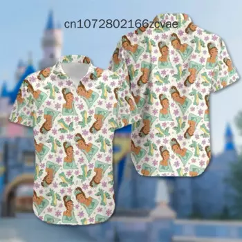 Новая гавайская рубашка Disney Принцесса Тиана, мужская женская рубашка с коротким рукавом и пуговицами, гавайская рубашка Disney, Повседневная пляжная рубашка