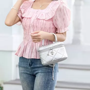 Новая кожаная сумка-бокс, сумка через плечо с ручными купюрами, Сумка с цепочкой в виде ромбовидной решетки, Маленькая женская сумка из воловьей кожи с золотым и серебряным шариками