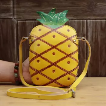 Новая кожаная сумка ручной работы с ананасом, сумка через плечо, мобильный телефон, женская сумка с фруктами, модная сумка-косметичка
