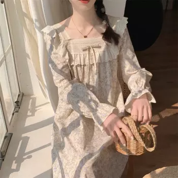 Новая Милая Хлопковая пижама с цветочным принтом на весну и лето 2023 Женская Весенняя Хлопковая пижама с длинным рукавом