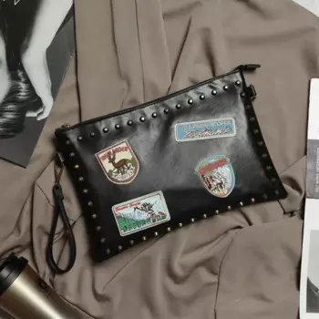 Новая мода клатч с заклепками мужская ручная сумка вышивка значок клатч с плечевым ремнем многофункциональная сумка через плечо мужские клатчи сумка