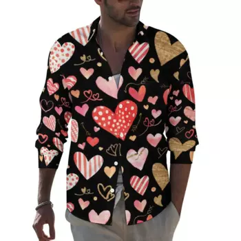 Новая модная нестандартная рубашка с принтом в форме сердца, мужская повседневная Уличная одежда Y2k, дизайнерская свободная и простая Мужская рубашка с длинным рукавом