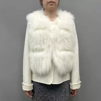 Новая модная шерстяная куртка и жилет из лисьего меха, комплект из двух предметов, кашемировое короткое пальто, женская повседневная свободная шерстяная куртка