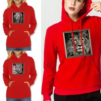 Новая модная женская толстовка с капюшоном, свободная красная толстовка с карманами, серия животных, повседневная толстовка с капюшоном в стиле хип-хоп с принтом