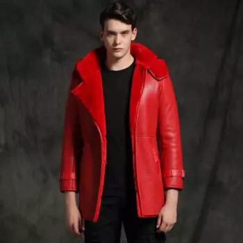 Новая мужская дубленка, черная кожаная куртка, верхняя одежда с длинным мехом и капюшоном, повседневное пальто