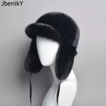 Новая мужская меховая шапка, роскошная ушанка, зимняя шапка из натурального меха норки, Высококачественная шапка-бомбер из искусственной кожи, охотничья шапка с откидной крышкой
