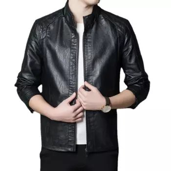 Новая мужская Осенняя кожаная куртка, мотоциклетная приталенная удобная куртка, Мужская Черная куртка, Мужская куртка из искусственной кожи