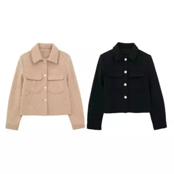 Новая осенне-зимняя модная повседневная женская одежда, простая и универсальная нагрудная куртка с карманами и лацканами, куртка