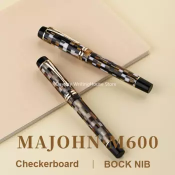Новая перьевая ручка в шахматном порядке MAJOHN M600, тонкое наконечник, 0,5 мм, зажим для стрелки, целлулоидная отличная модная офисная подарочная ручка для письма
