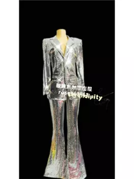 Новая Сексуальная куртка и брюки, супер яркий костюм, женские танцевальные костюмы для певицы