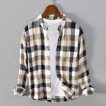 Новая стильная итальянская брендовая Повседневная рубашка Suehaiwe из чистого льна, Мужская модная рубашка в полоску с воротником-стойкой, Мужской Топ, рубашка