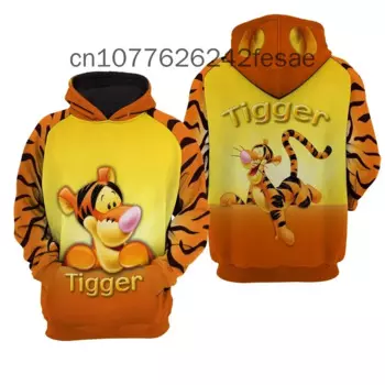 Новая толстовка с 3D принтом Disney Tigger, повседневная модная уличная мужская и женская детская толстовка с капюшоном