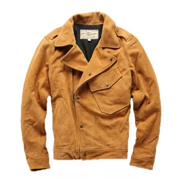 Новая трендовая индивидуализированная модель мотоциклетная мужская куртка с большими лацканами диагональная молния модная повседневная замшевая желтая кожаная куртка топы