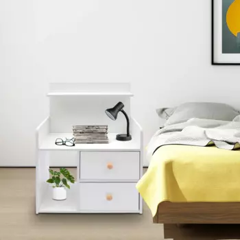 Новая тумбочка, прикроватный маленький столик из МДФ с выдвижным ящиком и шкафом, белая