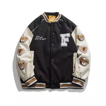Новая весенняя мужская бейсбольная куртка в японском стиле для уличного колледжа, бейсбольная форма, молодежная стеганая куртка с головой медведя, мужская куртка-бомбер