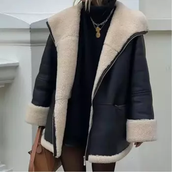 Новая женская модная свободная Меховая куртка из овечьей шерсти
