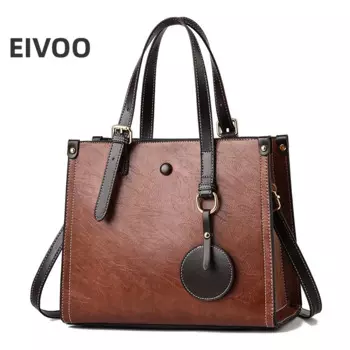 Новая женская сумка-тоут, винтажная сумка через плечо, вместительная Повседневная Женская однотонная кожаная сумка