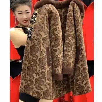 Новая зимняя куртка для женщин среднего возраста, женское высококачественное пальто из искусственной норки и кашемира, Женский утепленный вязаный кардиган