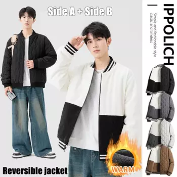 Новая зимняя мужская хлопковая двусторонняя куртка с бейсбольным воротником, двусторонняя одежда, утепленная флисовая мужская модная повседневная теплая куртка-бомбер