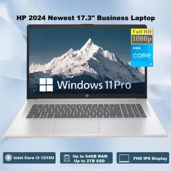 Новейший деловой ноутбук HP 2024, 17,3 дюйма, FHD IPS ноутбук, Intel Core i3 1215U, до 64 Гб RAM 2 ТБ SSD,Intel UHD Graphics,Windows 11 Pro