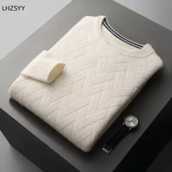 Новинка 100%, мужской кашемировый свитер LHZSYY, зимние пуловеры с круглым вырезом и ковриком, свободная Стандартная рубашка с длинным рукавом, утепленные Повседневные вязаные топы