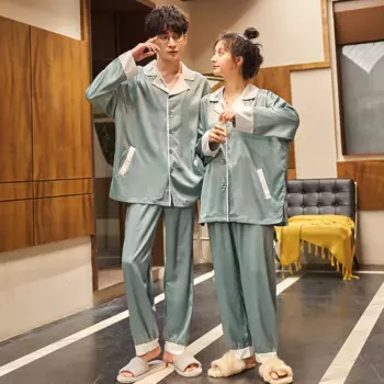 Новинка 100% пижамный комплект для пар из натурального шелка 2 предмета однотонная пижама с длинным рукавом мужская пижама женский домашний костюм для отдыха