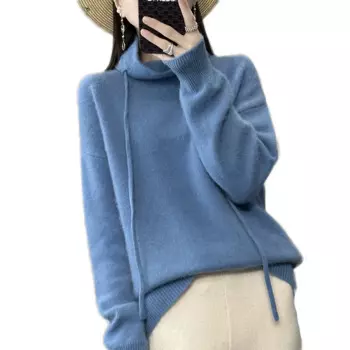 Новинка 100%, женский осенне-зимний Однотонный свитер из мериносовой шерсти, свободный трикотажный пуловер с длинным рукавом, 22 дюйма