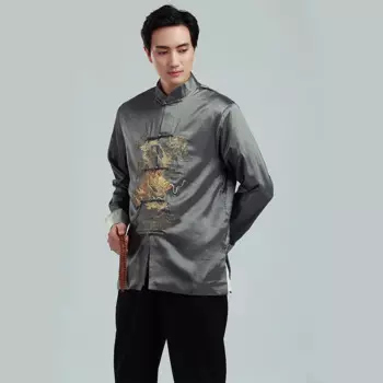 Новинка 2019, костюм Тан с длинными рукавами, китайская традиционная куртка с принтом дракона, китайская одежда кунг-фу, мужская куртка с воротником-стойкой