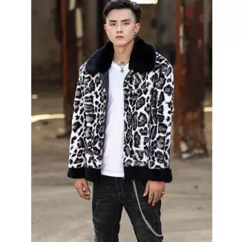 Новинка 2019, мужская шуба из кроличьего меха, короткая шуба, леопардовое пальто, осенне-зимняя меховая куртка, мужские зимние пальто