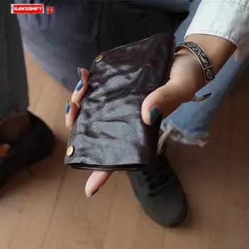 Новинка 2019, мужской кошелек из натуральной кожи, Короткие Кошельки на молнии двойного сложения, кожаные кошельки, бумажник в ретро стиле, мужской кошелек, клатч, сумки