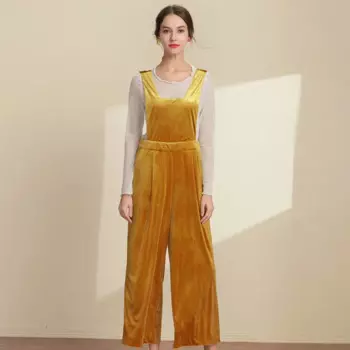 Новинка 2019, женские повседневные винтажные комбинезоны, Желтый Свободный комбинезон без рукавов с открытой спиной, милые корейские Комбинезоны, комбинезоны с широкими штанинами DD1799