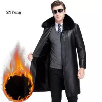 Новинка 2020, зимнее мужское повседневное бархатное пальто из искусственной кожи с длинным рукавом, топы, черная верхняя одежда на молнии, куртка, размеры