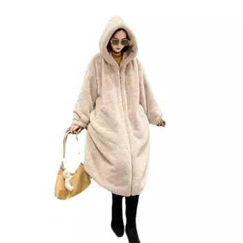 Новинка 2021, женская зимняя куртка на молнии из искусственного кроличьего меха, мягкое свободное повседневное теплое пальто, пальто, женское плюшевое пальто с капюшоном