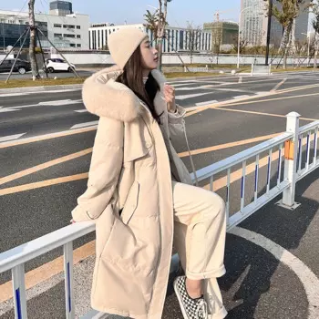 Новинка 2022, длинное зимнее пальто, женская теплая и толстая пуховая хлопковая парка с большим меховым воротником, Женская Корейская версия, Повседневная Свободная куртка, пальто