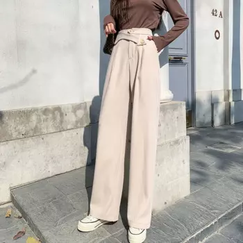 Новинка 2022, Осенние повседневные женские брюки, корейские свободные брюки с широкими штанинами для женщин, черные брюки с высокой талией, подходящие ко всему 22883