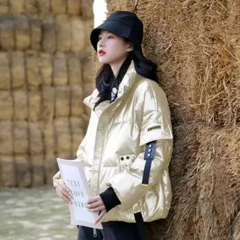 Новинка 2023 блестящие куртки зимние пальто женская одежда корейская повседневная короткая парка с капюшоном верхняя одежда зимние пуховые куртки D736