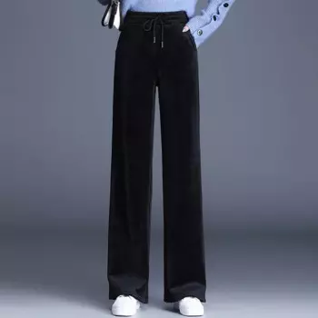 Новинка 2023, черные спортивные брюки, осень-зима, бархатные широкие брюки, женские свободные прямые брюки с высокой талией, повседневные брюки