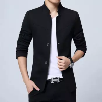 Новинка 2023, красивый повседневный Блейзер на все сезоны, облегающий блейзер с воротником-стойкой для мужчин среднего возраста, деловой Блейзер, Одноместный блейзер