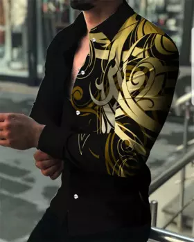 Новинка 2023, модная мужская рубашка с лацканами и пуговицами, рубашка с 3D принтом и длинными рукавами, мужской кардиган на весну и осень