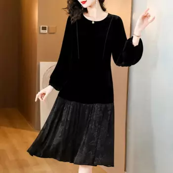 Новинка 2023, модное бархатное платье с принтом, женское осенне-зимнее универсальное свободное повседневное праздничное платье с длинным рукавом