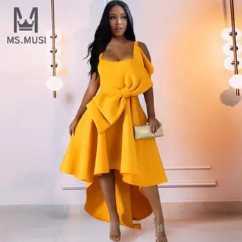 Новинка 2023, модное женское сексуальное платье MSMUSI на бретелях, облегающее платье-макси без рукавов с бантом, длинное платье