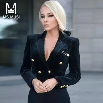 Новинка 2023, Модный женский пикантный Тонкий шерстяной Блейзер MSMUSI с отложным воротником и пуговицами, короткий Блейзер с длинным рукавом, Женская Клубная куртка, верхняя одежда