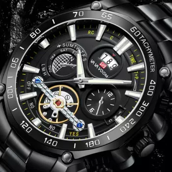 Новинка 2023, мужские кварцевые часы, полностью черные часы с большим циферблатом 46,5 мм, серия Pilot, Спортивные Светящиеся роскошные мужские наручные часы из нержавеющей стали